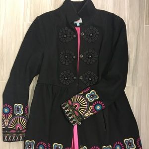 Anthropologie Embroidered Black Coat - Size 6